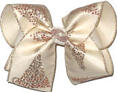 Large Copper Glitter Dot Christmas Trees over Light Ivory Double Layer Overlay Bow